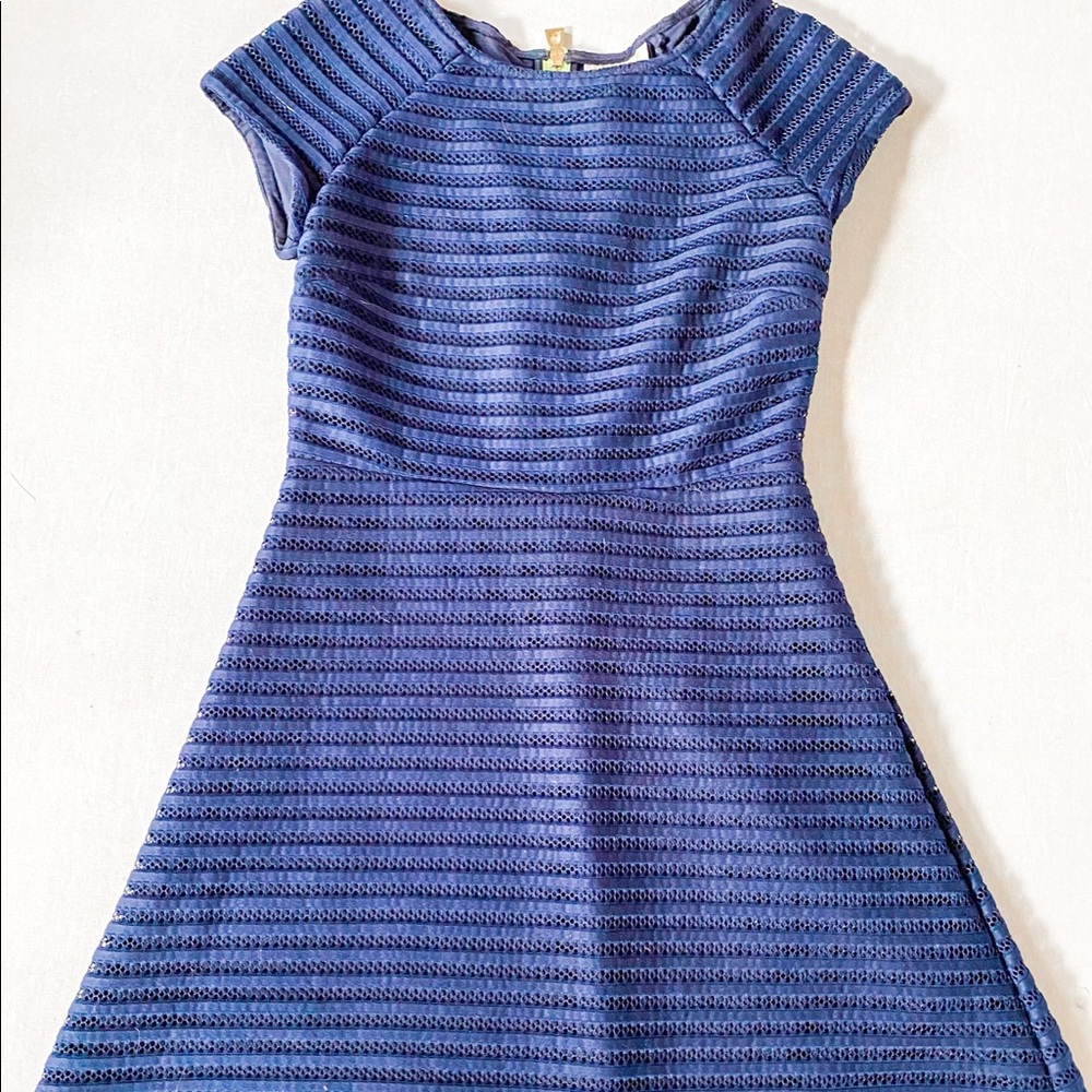 Sail to Sable Navy Blue Textured Fit-and-Flare Dress